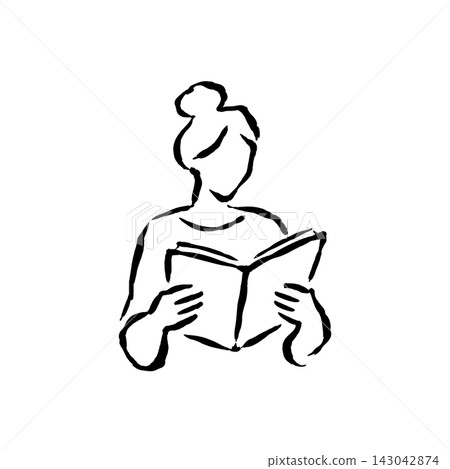 Hand Drawn Icon of Woman Reading a Book Hand Drawn Icon of Woman Reading a Book 143042874