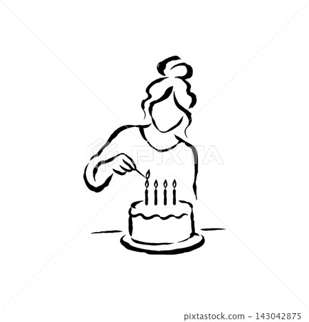 Hand Drawn Icon of Woman Lighting Birthday Cake Candles Hand Drawn Icon of Woman Lighting Birthday Cake Candles 143042875