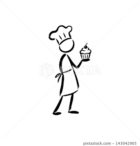 Hand Drawn Icon of Chef Holding a Cupcake Hand Drawn Icon of Chef Holding a Cupcake 143042905