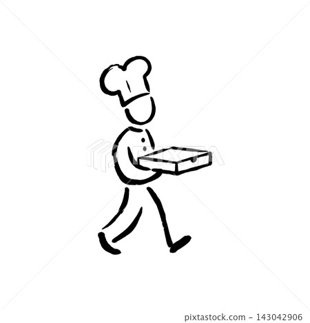 Hand Drawn Icon of Chef Carrying a Pizza Box 143042906