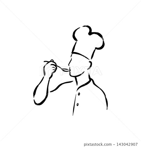 Hand Drawn Icon of Chef Tasting Food Hand Drawn Icon of Chef Tasting Food 143042907