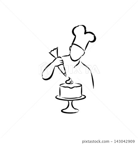 Hand Drawn Icon of Chef Decorating a Cake Hand Drawn Icon of Chef Decorating a Cake 143042909