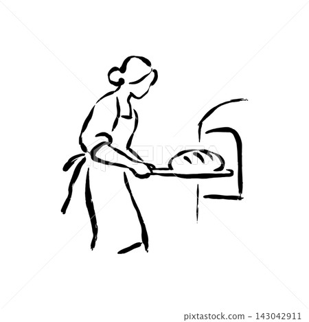Hand Drawn Icon of Woman Baking Bread Hand Drawn Icon of Woman Baking Bread 143042911