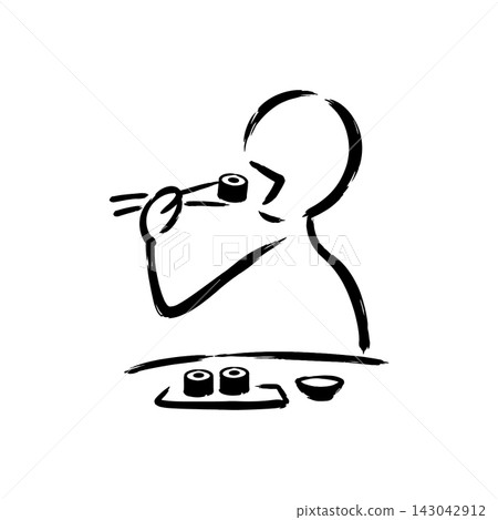 Hand Drawn Icon of Person Eating Sushi 143042912