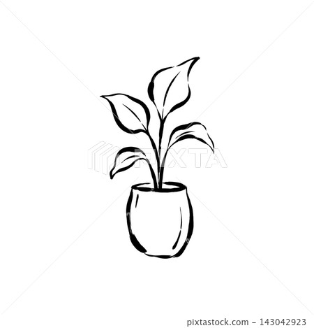 Hand Drawn Icon of Potted Houseplant Hand Drawn Icon of Potted Houseplant 143042923