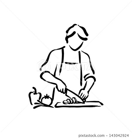 Hand Drawn Icon of Chef Chopping Vegetables on Board Hand Drawn Icon of Chef Chopping Vegetables on Board 143042924
