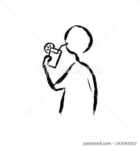 Hand Drawn Icon of Person Drinking with a Straw Hand Drawn Icon of Person Drinking with a Straw 143042927
