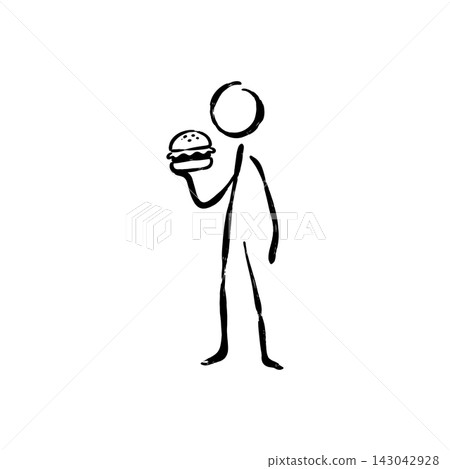 Hand Drawn Icon of Person Holding a Burger Hand Drawn Icon of Person Holding a Burger 143042928
