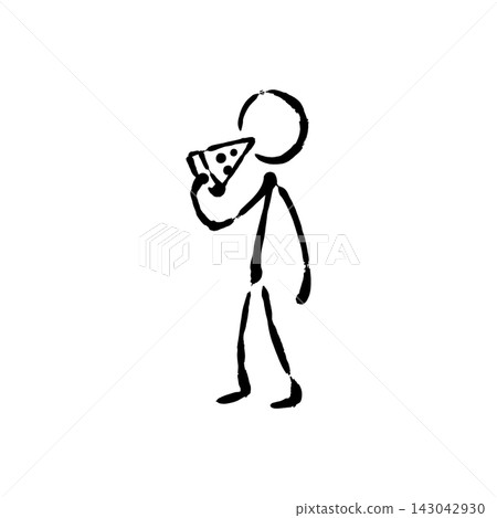 Hand Drawn Icon of Person Eating Pizza Hand Drawn Icon of Person Eating Pizza 143042930