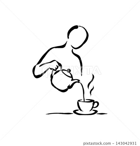 Hand Drawn Icon of Person Pouring Tea Hand Drawn Icon of Person Pouring Tea 143042931
