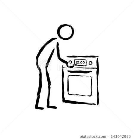 Hand Drawn Icon of Person Checking Oven Timer Hand Drawn Icon of Person Checking Oven Timer 143042933