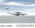 White wide body transport cargo jet plane isolated on bright background with sky 143042949