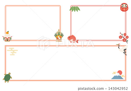 Japanese-style corner decoration illustration set for the end of the year/New Year's Eve. New Year's decoration materials for winter. Japanese-style corner decoration illustration set for the end of the year/New Year's Eve. New Year's decoration materials for winter. 143042952