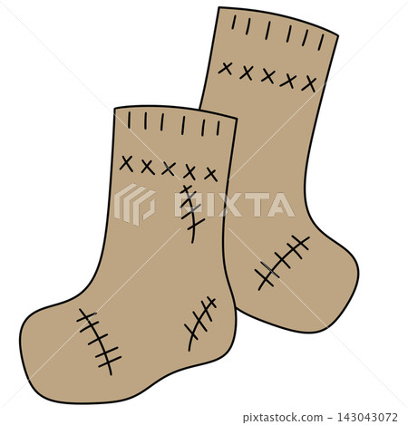 Hand-drawn socks with stitched details in warm beige tone Hand-drawn socks with stitched details in warm beige tone 143043072