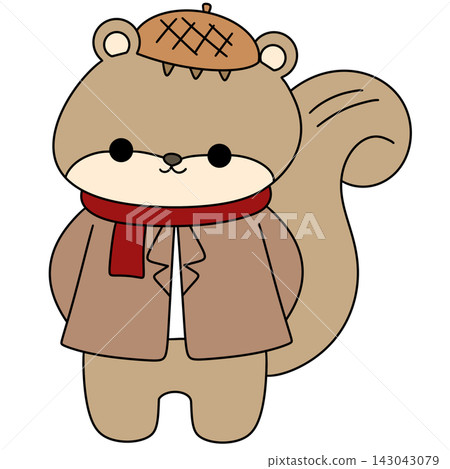 Cute squirrel wears autumn hat and scarf Cute squirrel wears autumn hat and scarf 143043079