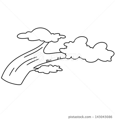 Simple line drawing shows a curved mountain range 143043086
