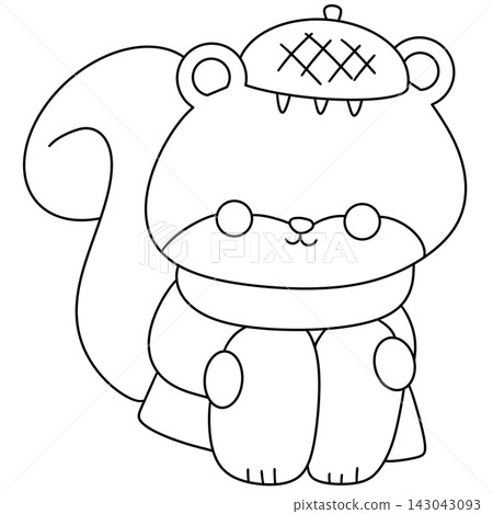 Cute squirrel wears beret and scarf Cute squirrel wears beret and scarf 143043093