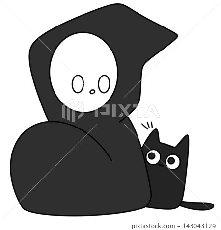 Dark figure hugs a small black cat Dark figure hugs a small black cat 143043129