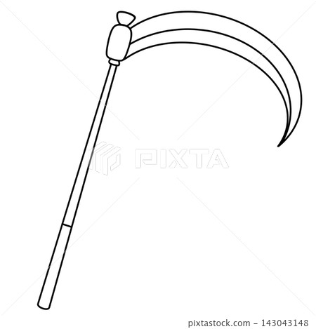 Simple line drawing of a scythe Simple line drawing of a scythe 143043148