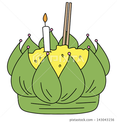 Green lotus cradles lit candle and chopsticks Green lotus cradles lit candle and chopsticks 143043156