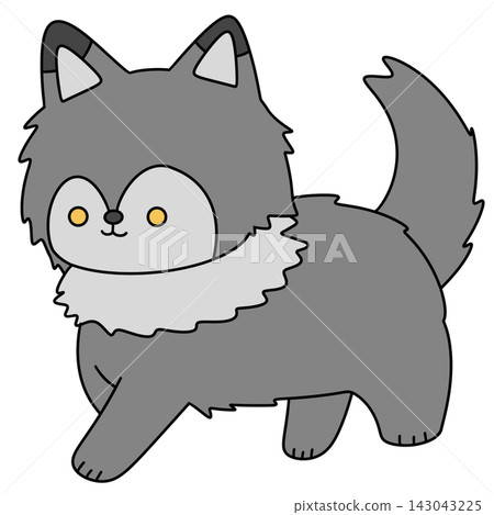 Cute cartoon fox with fluffy gray fur Cute cartoon fox with fluffy gray fur 143043225
