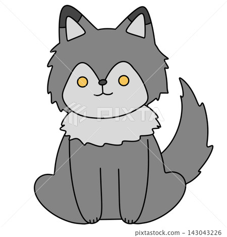 Cute cartoon fox sits calmly with soft gray fur Cute cartoon fox sits calmly with soft gray fur 143043226