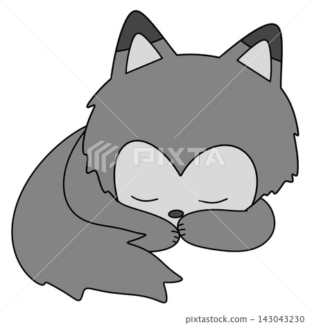 Cute gray fox sleeps peacefully, eyes closed Cute gray fox sleeps peacefully, eyes closed 143043230