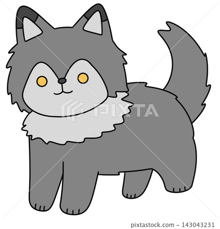 Cute cartoon fox with gray fur and yellow eyes Cute cartoon fox with gray fur and yellow eyes 143043231