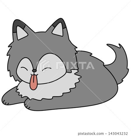 Cute gray fox lies curled up peacefully Cute gray fox lies curled up peacefully 143043232