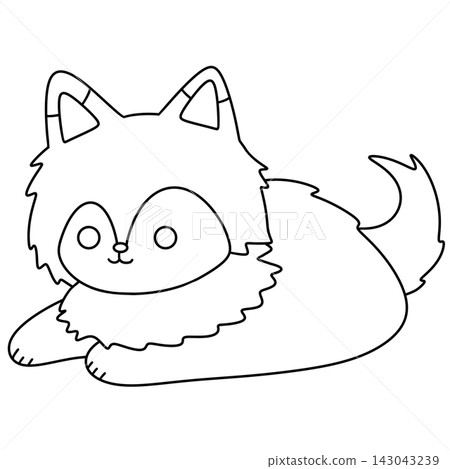 Cute cartoon fox lies relaxed on the floor 143043239