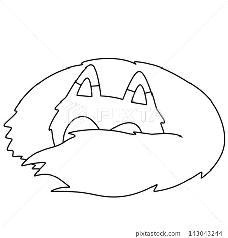 Simple line drawing of a sleeping cat 143043244