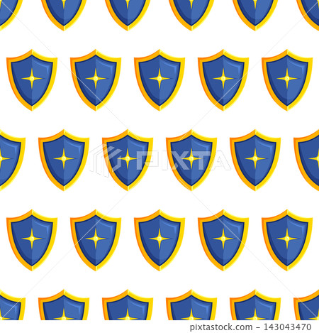 Seamless pattern with blue cartoon medieval shields, ideal for fantasy, gaming and heraldry-themed textiles, wallpaper and packaging design. Seamless pattern with blue cartoon medieval shields, ideal for fantasy, gaming and heraldry-themed textiles, wallpaper and packaging design. 143043470
