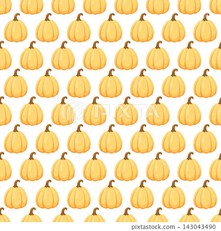 Seamless pattern with botanical harvest pumpkins, perfect for fall harvest, farmers market, kitchen and Thanksgiving-themed textile and packaging design. Seamless pattern with botanical harvest pumpkins, perfect for fall harvest, farmers market, kitchen and Thanksgiving-themed textile and packaging design. 143043490