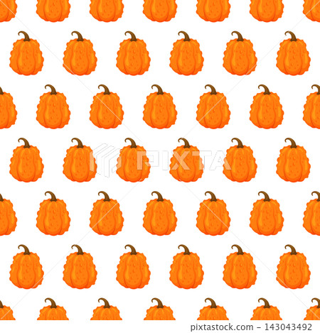 Seamless pattern with farm produce pumpkins, perfect for fall harvest, farmers market, kitchen and Thanksgiving-themed textile and packaging design. Seamless pattern with farm produce pumpkins, perfect for fall harvest, farmers market, kitchen and Thanksgiving-themed textile and packaging design. 143043492
