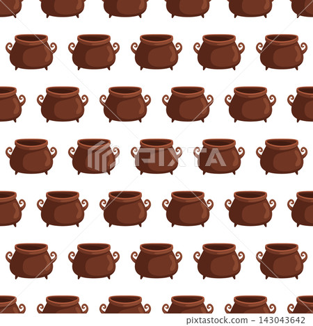 Halloween-themed seamless pattern featuring brown witch's cauldrons, ideal for fabric, wrapping paper, packaging and holiday-themed design projects. Halloween-themed seamless pattern featuring brown witch's cauldrons, ideal for fabric, wrapping paper, packaging and holiday-themed design projects. 143043642