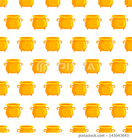 Halloween-themed seamless pattern featuring golden witch's cauldrons, ideal for fabric, wrapping paper, packaging and holiday-themed design projects. Halloween-themed seamless pattern featuring golden witch's cauldrons, ideal for fabric, wrapping paper, packaging and holiday-themed design projects. 143043643