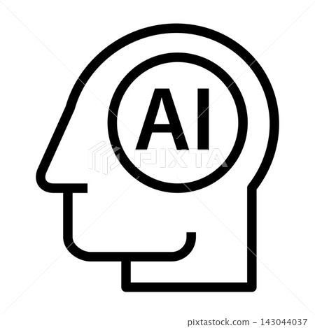 AI symbol. Human head with artificial intelligence brain symbol. Artificial intelligence concept sign. AI symbol. Human head with artificial intelligence brain symbol. Artificial intelligence concept sign. 143044037