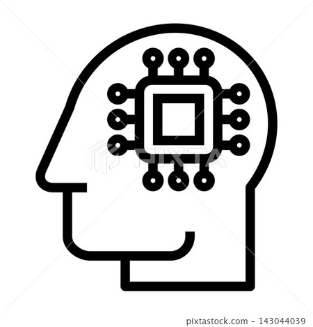 AI symbol. Human head with artificial intelligence brain symbol. Artificial intelligence concept sign. AI symbol. Human head with artificial intelligence brain symbol. Artificial intelligence concept sign. 143044039