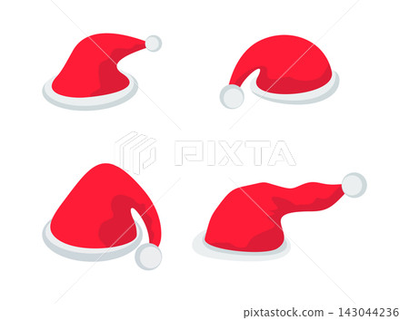 Santa Claus red white hat. Festive Santa cap Santa Claus red white hat. Festive Santa cap 143044236