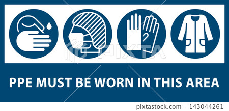 Wash your hands, safety mask and hair net fitting, putting on nitrile gloves and coat must be worn sign. Food industry infographics. Food manufacturing instructions symbols. Wash your hands, safety mask and hair net fitting, putting on nitrile gloves and coat must be worn sign. Food industry infographics. Food manufacturing instructions symbols. 143044261