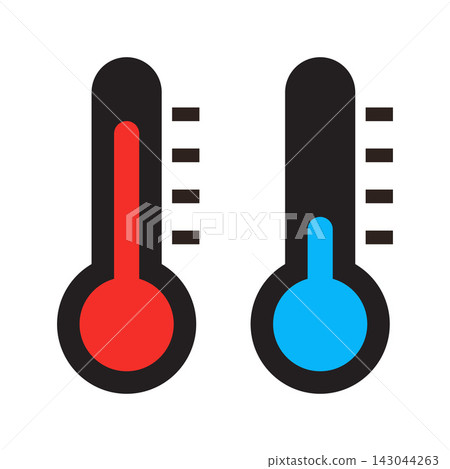 Cold and hot vector icon. Thermometer sign. Temperature symbol. Cold and hot vector icon. Thermometer sign. Temperature symbol. 143044263