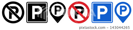 No parking, parking sign and parking map pin. Parking ban, parking location pin. GPS parking location symbol for apps and websites No parking, parking sign and parking map pin. Parking ban, parking location pin. GPS parking location symbol for apps and websites 143044265