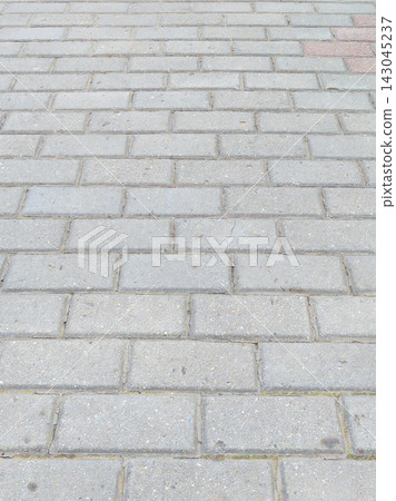 Grey Concrete Paving Slabs Texture on Pedestrian Sidewalk Perspective Grey Concrete Paving Slabs Texture on Pedestrian Sidewalk Perspective 143045237