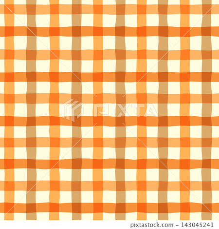 Orange and brown painted organic autumn plaid vector seamless pattern, Warm fall colors check background for Thanksgiving and Harvest designs Orange and brown painted organic autumn plaid vector seamless pattern, Warm fall colors check background for Thanksgiving and Harvest designs 143045241