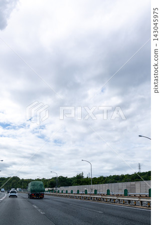 Background image of a highway with a blue sky and clouds. Background image of a highway with a blue sky and clouds. 143045975