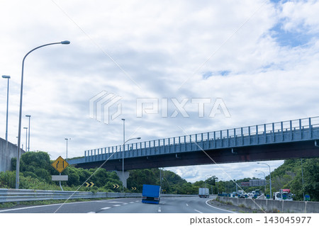 Background image of a highway with a blue sky and clouds. Background image of a highway with a blue sky and clouds. 143045977