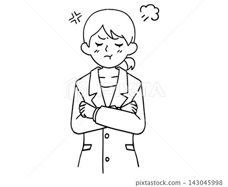 女性線畫，憤怒，雙臂交叉，不滿，惱怒，商業插畫素材 143045998