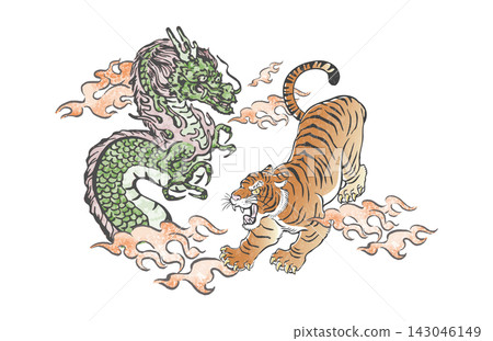 手繪日式龍虎插畫(龍與虎),水墨畫,浮世繪,水彩,龍虎圖案,日式紋樣,新年,新年,材料 手繪日式龍虎插畫(龍與虎),水墨畫,浮世繪,水彩,龍虎圖案,日式紋樣,新年,新年,材料 143046149