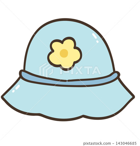 Cute Blue Sun Hat with Yellow Flower Illustration Cute Blue Sun Hat with Yellow Flower Illustration 143046685