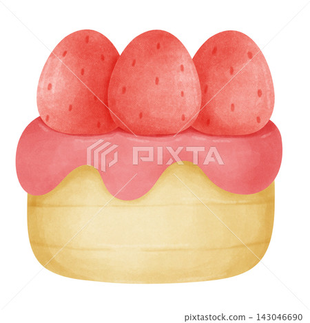 Cute Strawberry Shortcake with Pink Cream Watercolor Illustration Cute Strawberry Shortcake with Pink Cream Watercolor Illustration 143046690